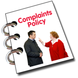 An image of a complaints policy with a picture of a person complaining to another person on the front.